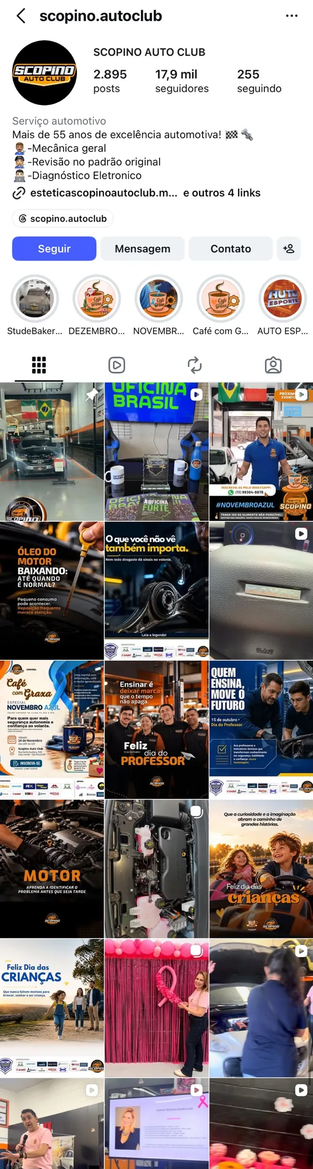 Perfil da Scopino Auto Club no Instagram
